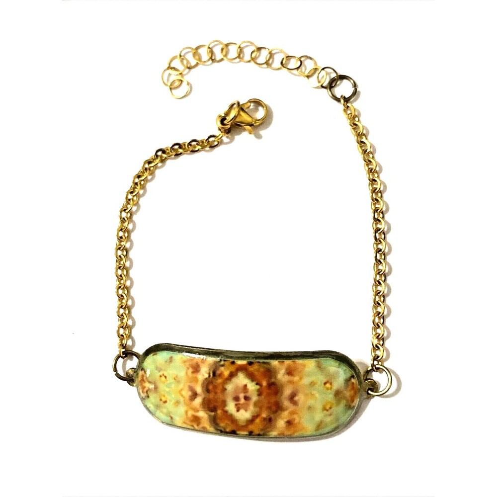 Vintage Tie Dyed Enamel Bracelet Tribal Multicolor Hippie Boho 8" Sun Jewelry